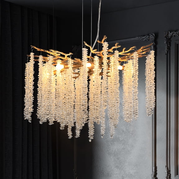 24" Modern Gold Pendant Light  Cascading Crystal Strands for Living Room, Dining Room, Foyer, High-End Decorative Chandelier (Bulb Not Included)