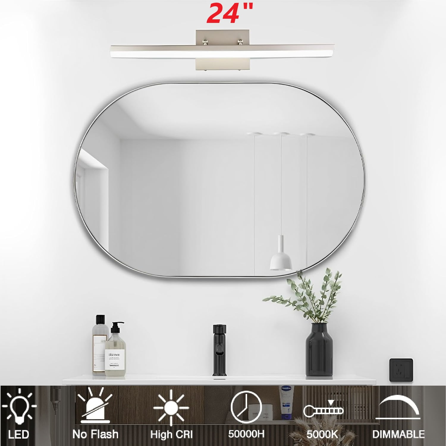 24" Brushed Nickel LED Dimmable Bathroom Vanity Light Bar