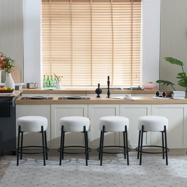 24" Modern Round Bar Stools Set of 2,Contemporary Upholstered Barstools with Black Legs,Counter Height Bar Stools for Kitchens, Coffee Shops and Bar Stores,Beige