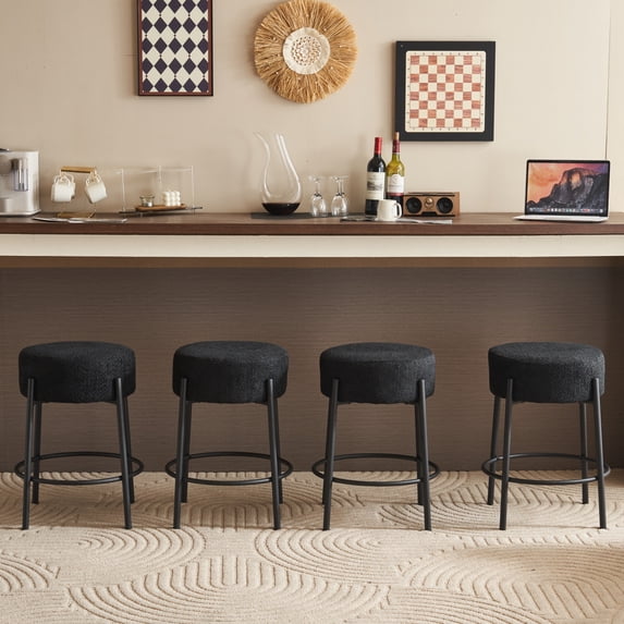 24" Modern Round Bar Stools Set of 2,Contemporary Upholstered Barstools with Black Legs,Counter Height Bar Stools for Kitchens, Coffee Shops and Bar Stores,Black