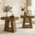 thumbnail image 1 of 24" Modern Side Table 2-Tier Narrow Wooden End Table Trapezoid Base Farmhouse Small Nightstand For Living Room Bedroom Sofa Couch (Brown 2-Piece Set), 1 of 8