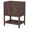 thumbnail image 1 of 24" Modern Sleek Bathroom Vanity, Freestanding Wood Bathroom Storage Cabinet with 2 Doors and Open Style Shelf for Girls and Wemen, (Single Vanity Only), Brown, 1 of 9
