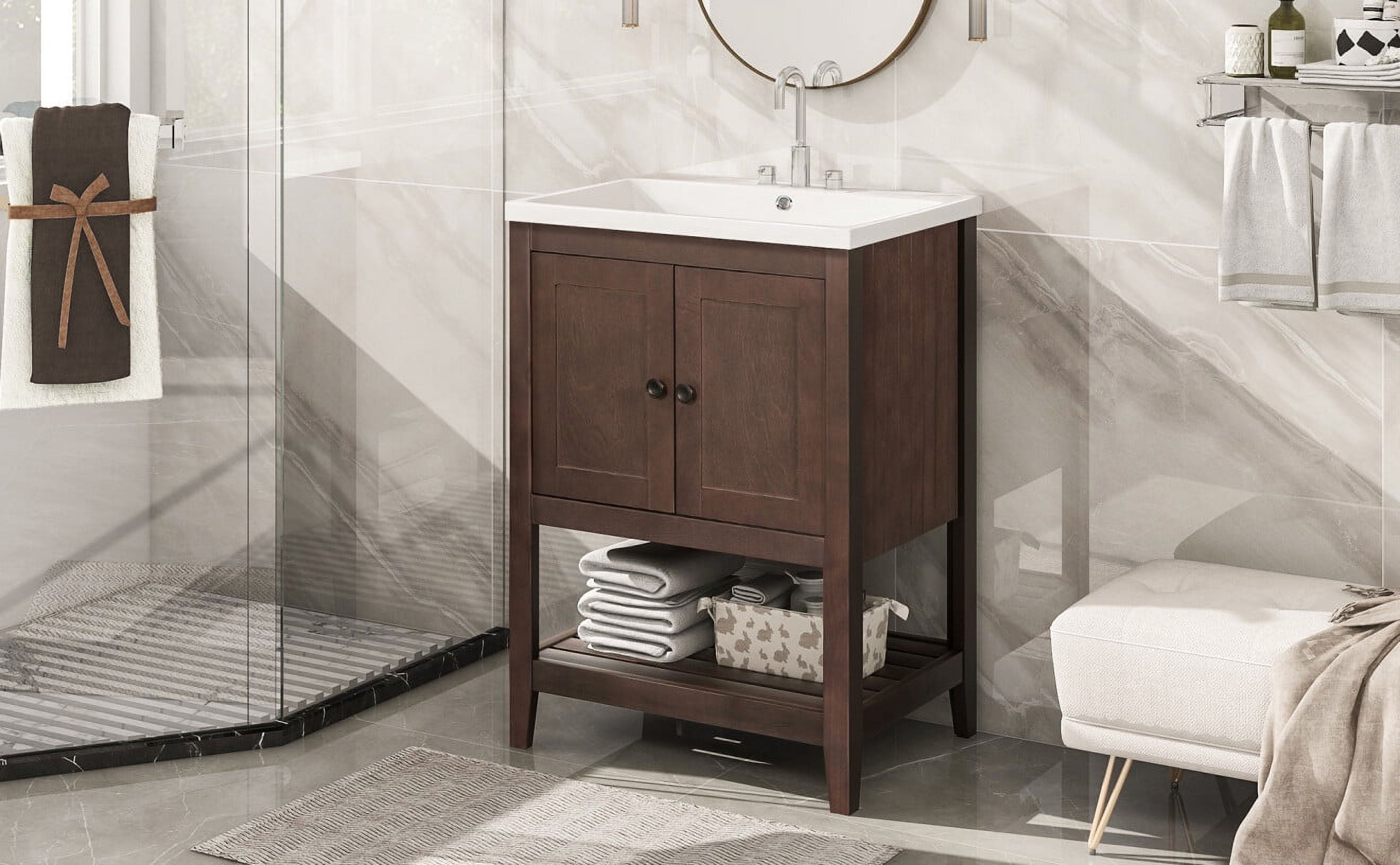 24" Modern Sleek Bathroom Vanity and Sink Combo, Semilune Ceramic