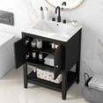 thumbnail image 1 of 24" Modern Sleek Small Bathroom Storage Cabinet, Bathroom Organizer Cabinet with Open Shelf, Compact Vanity Unit for Small Spaces with Ceramic Sink for Bathroom, Black, 1 of 9