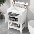 thumbnail image 1 of 24" Modern Sleek Small Bathroom Storage Cabinet, Bathroom Organizer Cabinet with Open Shelf, Compact Vanity Unit for Small Spaces with Ceramic Sink for Bathroom, White, 1 of 4