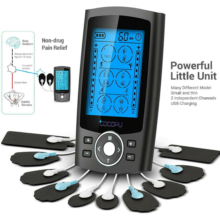 Maytoyo 4 Channels TENS Unit EMS Device 24 Modes 30 Level Intensity Muscle  Stimulator for Pain Relief Rechargeable TENS Machine Pulse Massager with 12