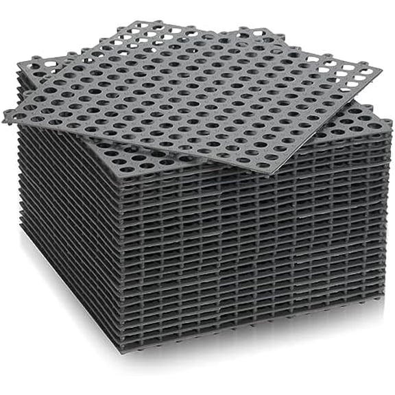 24 Modular Interlocking Floor Mat Rubber Tiles 12"x12" Drainage Interlocking Tiles Drain Holes Non-Slip Drainage Mats for Pool, Kitchen, Shower, Patio Pet Areas (Gray) (Round)$$Tools & Hardware Other