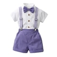 thumbnail image 1 of 24 Month Summer Boy Clothes Boy 2T Clothes, Boys Girls Summer Gentlemen Cotton Bow Solid Color Short Sleeve Shirt Strap Pants Set, 1 of 9