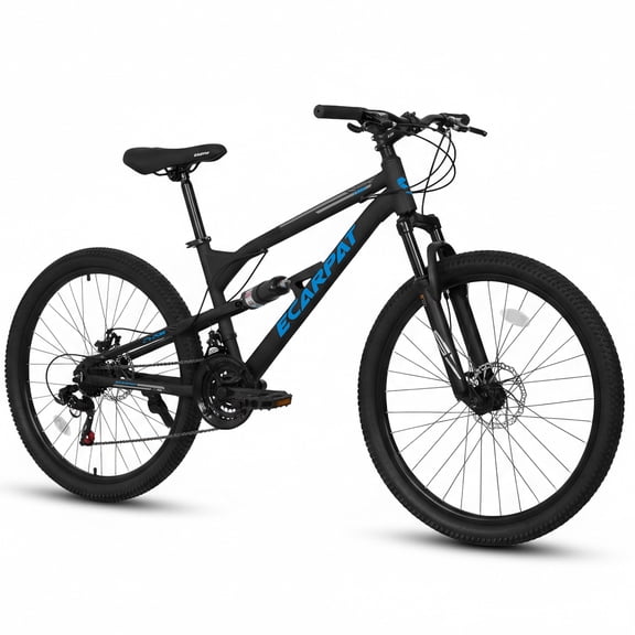 24" Mountain Bike, 21 Speed Full Suspension MTB, Dual Disc Brakes, High Carbon Steel Frame, 85% Pre-Assembled, for Men & Women Adult