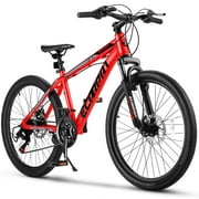 iYofe Mens Womens Mountain Bike 24", Shimano 21 Speed Mountain Bikes Cycle with Mechanical Disc Brakes, Lightweight Bicycle with Aluminium Frame, Red