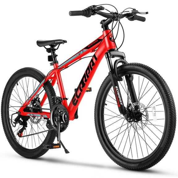 iYofe 24 inch Mountain Bike for Mens Womens, Shimano 21 Speed Bicycle with Dual Disc Brakes, Lightweight Bikes with Aluminium Frame, Fits Riders 4'92" - 5'4", Red