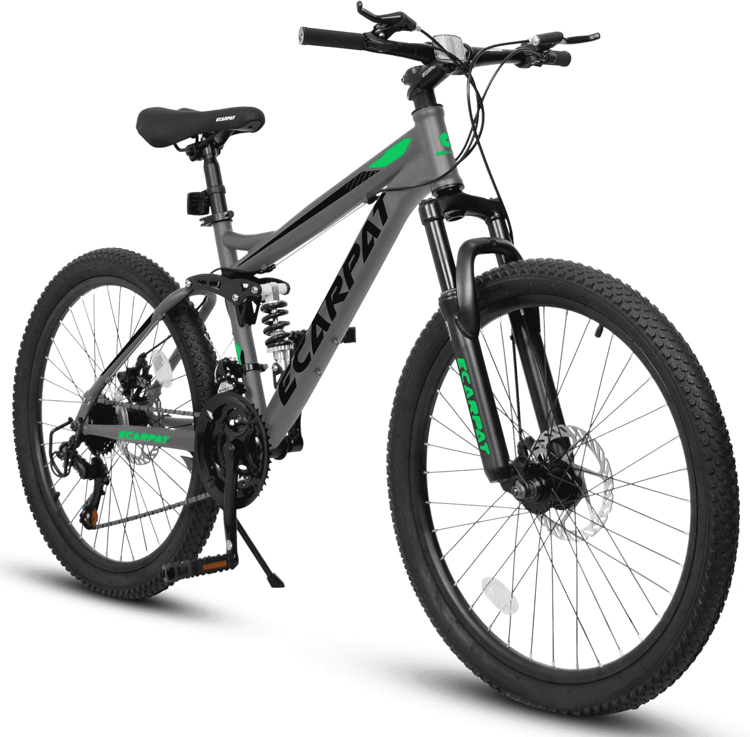 24" Mountain Bike for Adults, 21 Speed Full Suspension MTB, Dual Disc Brakes, High Carbon Steel Frame, 85% Pre-Assembled, for Men & Women