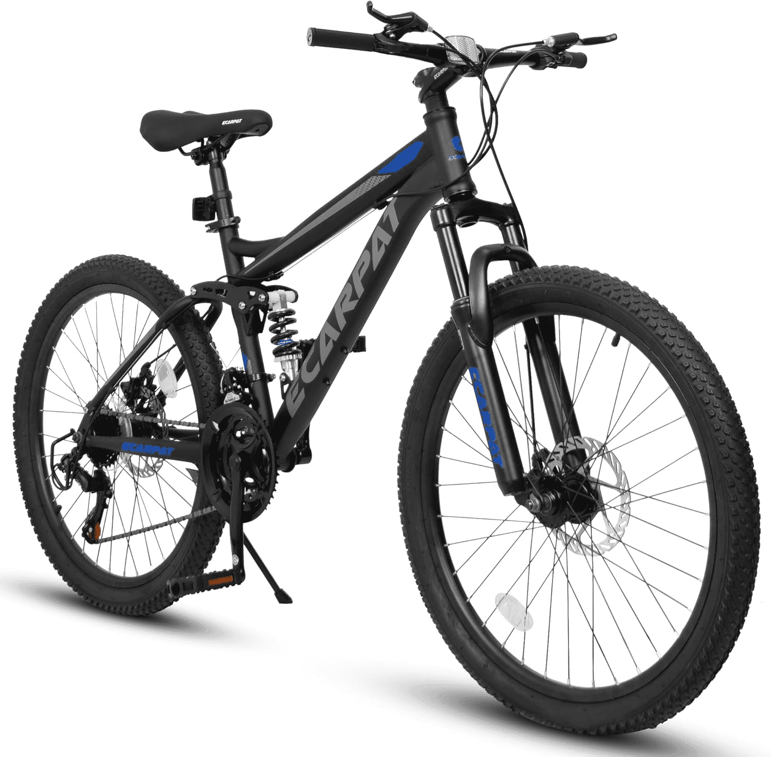 24" Mountain Bike for Adults, 21 Speed Full Suspension MTB, Dual Disc Brakes, High Carbon Steel Frame, 85% Pre-Assembled, for Men & Women