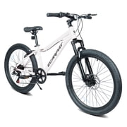24" Mountain Bike with 7-Speed Gears, Front Suspension, Durable Steel Frame & Alloy Rims, White
