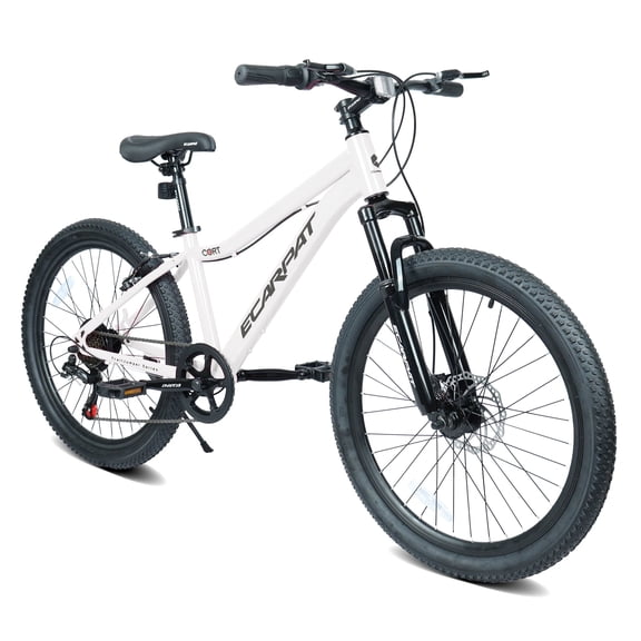 24" Mountain Bike with 7-Speed Gears, Front Suspension, Durable Steel Frame & Alloy Rims, White