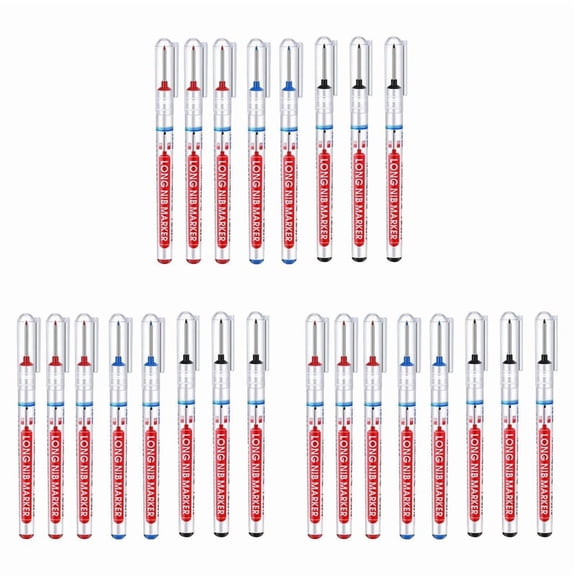 24 Multi-Purpose Deep Hole Marker Pens Long Nosed Marker Deep Drill Hole Long Nib Scriber Carpentry Colorful Marker Pen,24 * Carpenter pencils,black&red&blue
