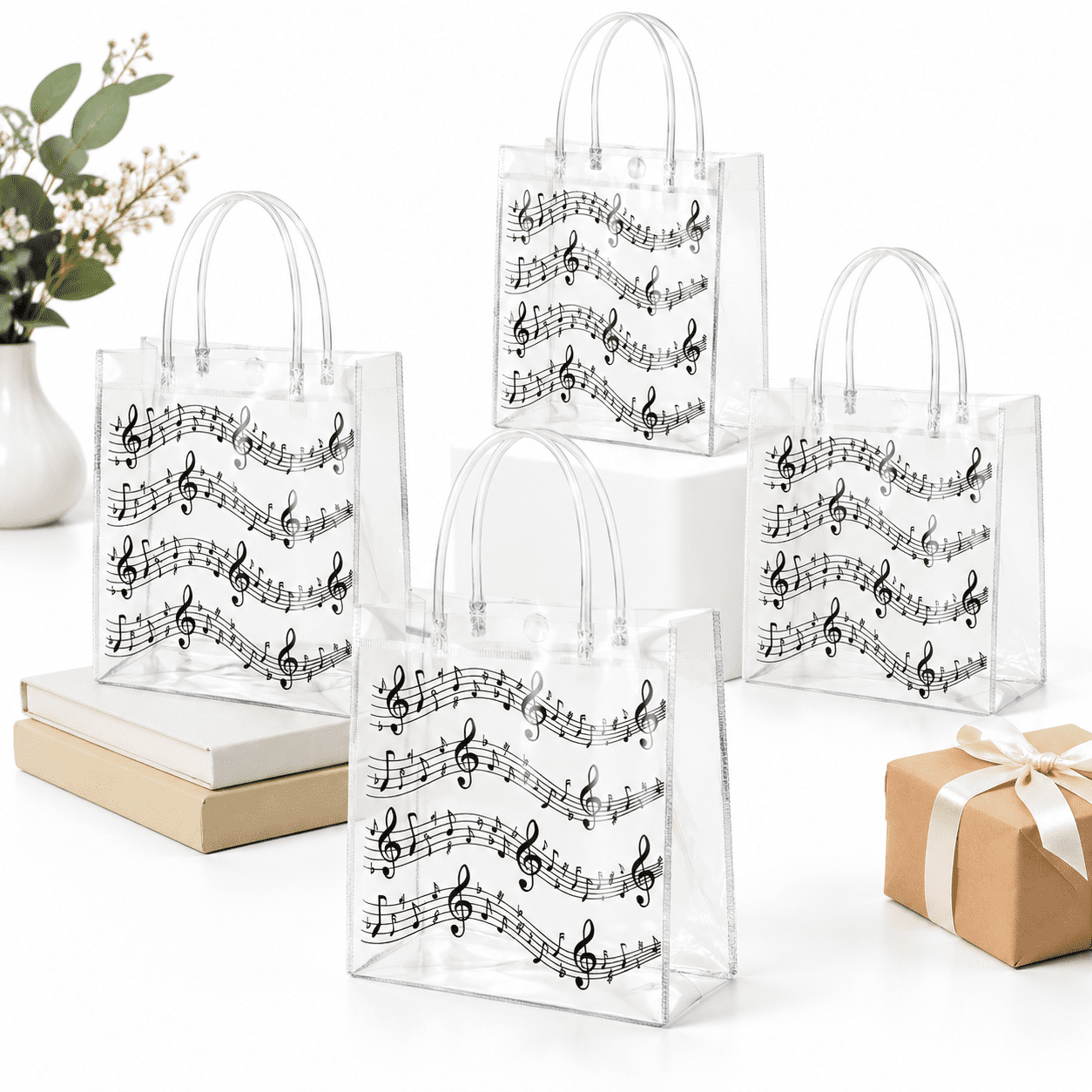 24 Music Themer Gift Bags Notes Pvc Tote With Handle Musical Goofor ...