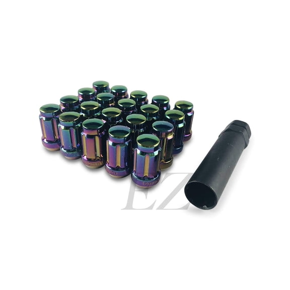 24 Neo Chrome Spline Drive Small Diameter Acorn 12x1.5 Neo Chrome Lug Nut Kit with Key