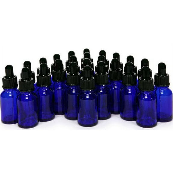 24 New, High Quality, 15 ml (1/2 oz) Cobalt Blue Glass Bottles, with Glass Eye Droppers