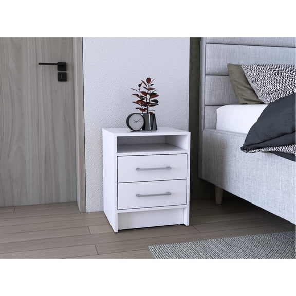 24" Night Stand With 2 Drawers And Open Shelf In White - Versatile Storage For Bedroom Home Office Modern Ambiance Creation