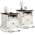 thumbnail image 1 of 24" Nightstand with Charging Station, Set of 2 Farmhouse End Table with 2 Drawers & Adjustable Shelf, Solid Wood Legs, White, 1 of 6