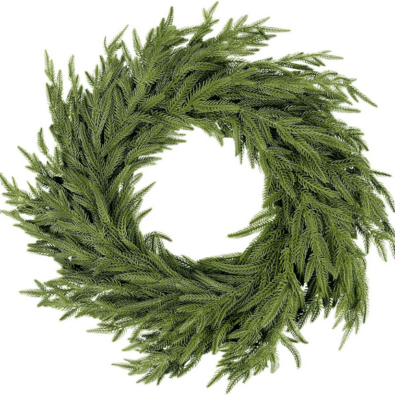 24" Norfolk Pine Christmas Wreath for Front Door, Real Touch Artificial Green Cedar Wreath, Mini & Small Christmas Tree Decoration for Holiday Home Decor