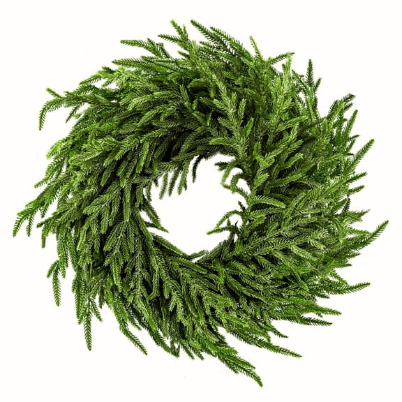 24" Norfolk Pine Wreath for Front Door, Real Touch Norfolk Pine Wreath Artificial Green Wreath Holiday Decoration for Home Decor
