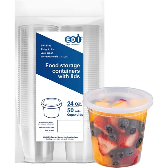 [24 OZ, 50 Sets] Plastic Deli Food Storage Containers with Airtight Lids | Microwave-, Freezer-, Dishwasher-Safe | BPA Free | Heavy-Duty | Meal Prep | Leakproof | Recyclable