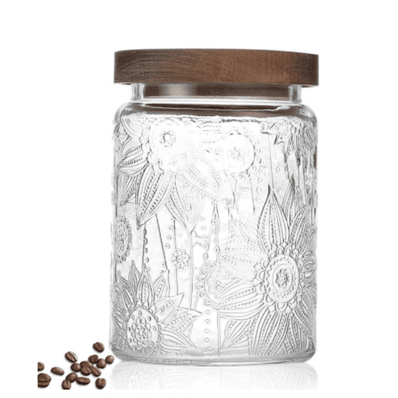 24 OZ Airtight Glass Storage Jar with Bamboo Lid - Vintage Glass Jar Vintage Food Containers Canisters Set for Kitchen Counter & Pantry - Ideal for Sugar, Flour, Coffee, Tea, Candy, Oats, Cereal