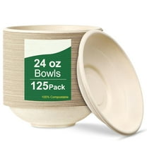 24 OZ Compostable Paper Bowls Heavy-Duty Bulk, 125 pack Natural Sugarcane Fibers Paper Bowls Disposable Bowls, Microwave Safe Bowls For Salad