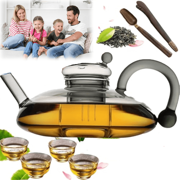 24 OZ Luxury Glass Teapot , Teapot and Cup Set Upgrade New Year Christmas Excellent Gift Idea (Gray + 4 cups)