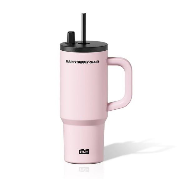 24 OZ Tumbler with Lid and Straw, Stainless Steel Water Bottle with Handle Leak Proof, Resuable Insulated Coffee Travel Mug with Lid Spill Proof Cup for Women, Pink