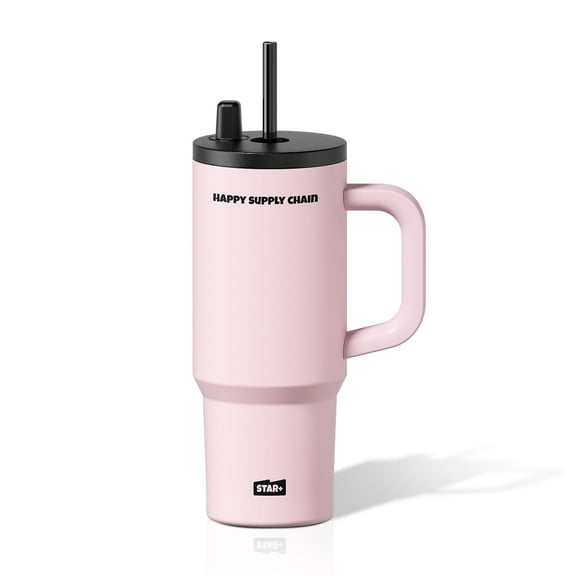 24 OZ Tumbler with Lid and Straw, Stainless Steel Water Bottle with Handle Leak Proof, Resuable Insulated Coffee Travel Mug with Lid Spill Proof Cup for Women, Pink