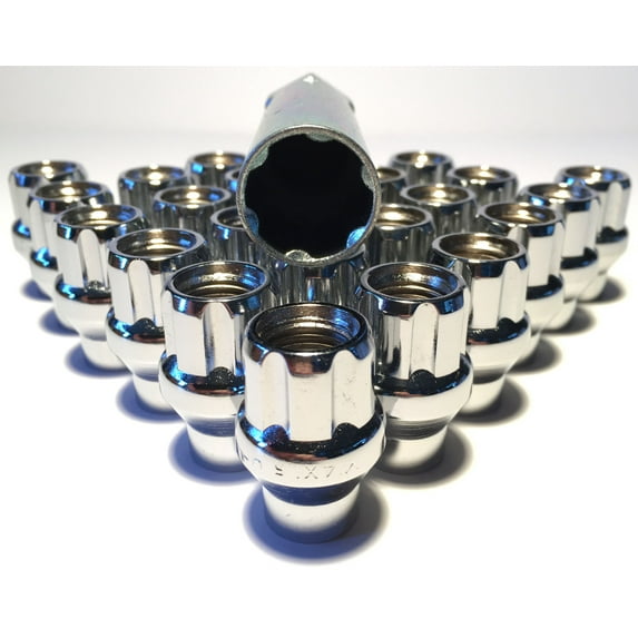 24 Open End 14x1.5 Chrome 6 Spline ET Truck Lug Nut Large Diameter Bulge, Key