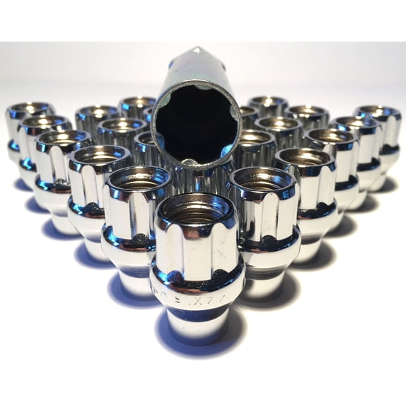 24 Open End 14x1.5 Chrome 6 Spline ET Truck Lug Nut Large Diameter Bulge, Key