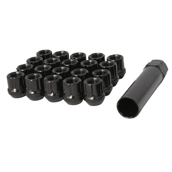24 Open End Spline Drive Small Diameter Acorn 1/2" Black Lug Nut Kit with Key