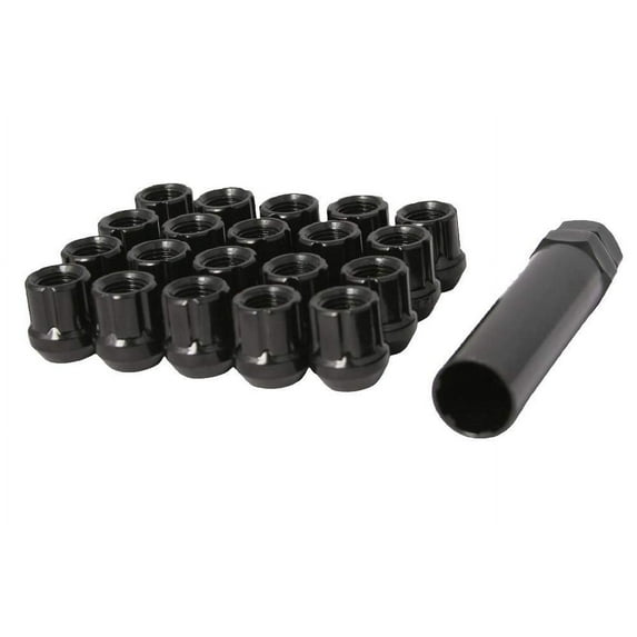 24 Open End Spline Drive Small Diameter Acorn 12x1.25 Black Lug Nut Kit with Key