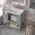 thumbnail image 1 of 24" Open Shelf Bathroom Vanity with Half-Moon Ceramic Sink, Solid Birch Frame & MDF Cabinet, Grey Freestanding Vanity for Small Spaces, 1 of 11