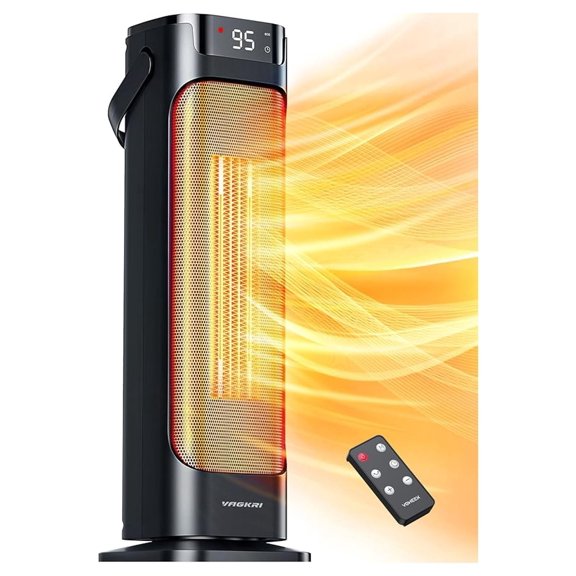 24 Oscillating Ceramic Tower Space HeaterFast Ceramic Heater with Thermostat and ,Portable Electric Heater with Tip-Over & Overheating Protection, 3 Modes for Bedroom, Office Black