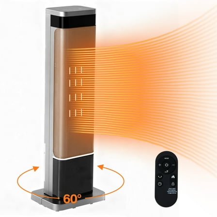 24" Oscillating Tower Space Heater with Remote, 1500W Portable Indoor Heater, 7 Modes for Home, Office