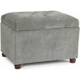 thumbnail image 1 of 24'' Ottoman with Storage, Upholstered Storage Ottoman Stool, Velvet Tufted Cube Footstools Small, Hinged Foot Rest Stool for Living Room, Bedroom, Light Grey, 1 of 8