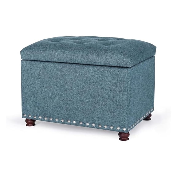 24" Ottoman with Storage for Living Room Rectangular Fabric Tufted Footrest Toy Chests for Bedroom (Cyan)