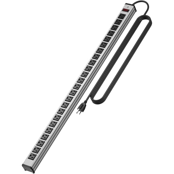 24 Oulet Long Power Strip,Heavy Duty Metal Socket Power Strip,Aluminum with 15-Foot Extension Power Cord,ETL Certified