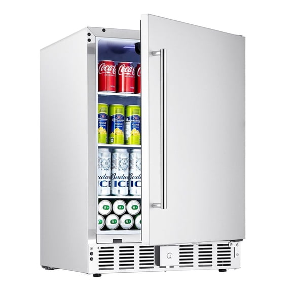 24" Outdoor Beverage Fridge - 150QT Stainless Steel Beer Cooler - Large Capacity Refrigerator with Adjustable Shelves - Built-in/Freestanding