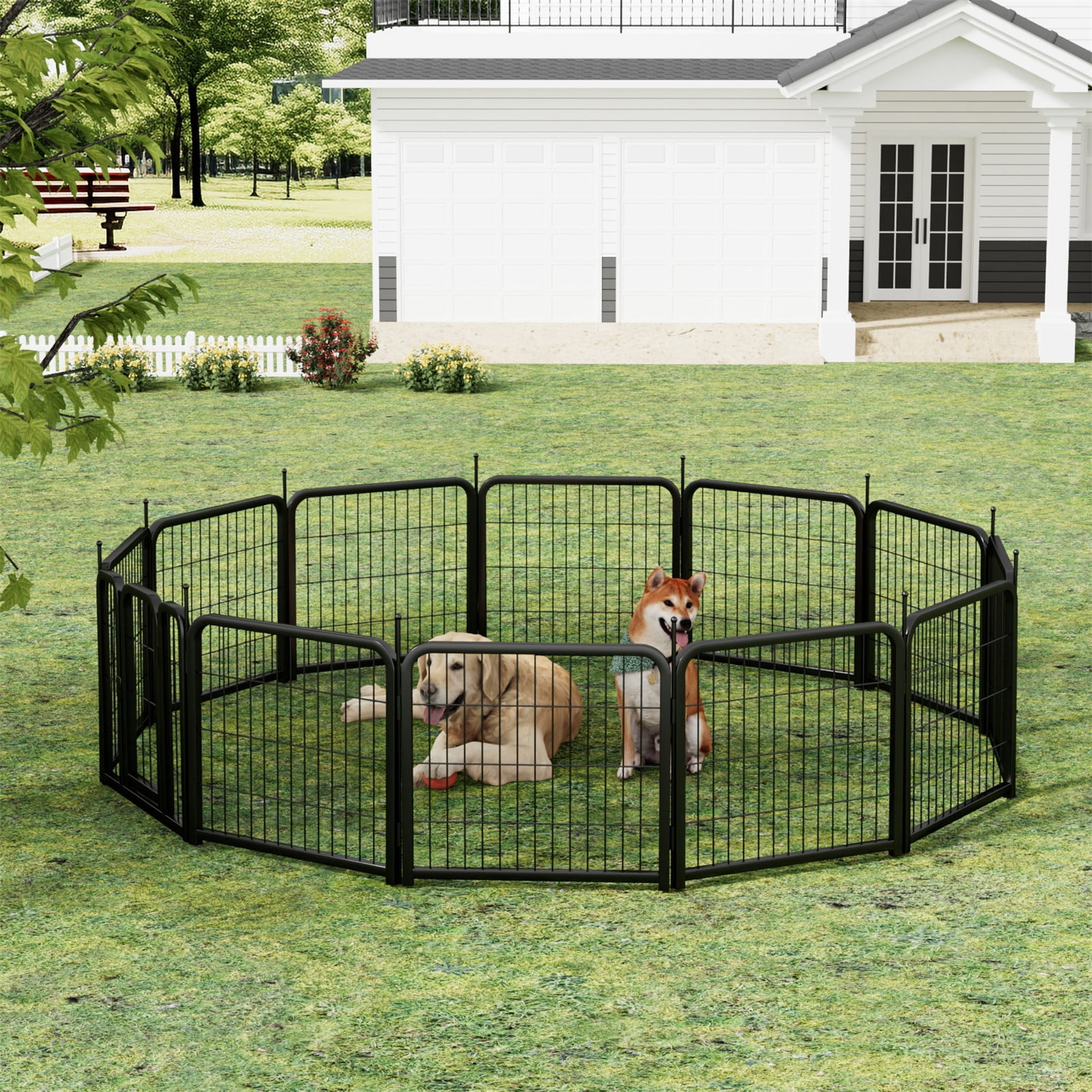 24'' Outdoor Dog Playpen, 12 Panel Dog Fence for Small Dogs ...