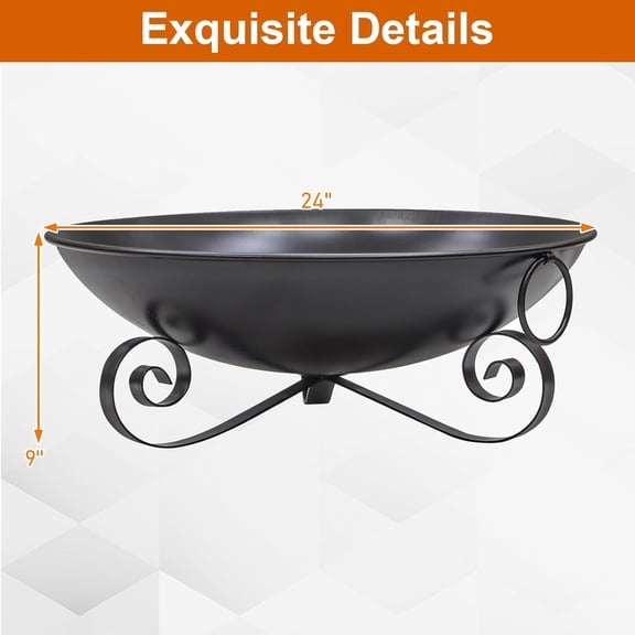 24" Outdoor Fire Pit Bowl, Heavy-Duty Wood Burning Firepit with Handles & Elevated Stand, Heat-Resistant Finish, Portable Fire Pits for Picnic BBQ Camping Bonfire