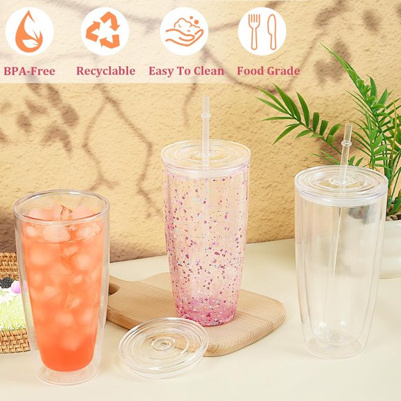 24 Oz Acrylic Snowglobe Tumbler, 4 Pack Pre-Drilled Double Wall Plastic Snowglobe Cup for Glitter Snow Globe DIY$$Home Decor, Kitchen, & Other