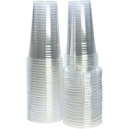 24 Oz Clear Plastic PET Cups With Flat Lid & Straw Qty 100