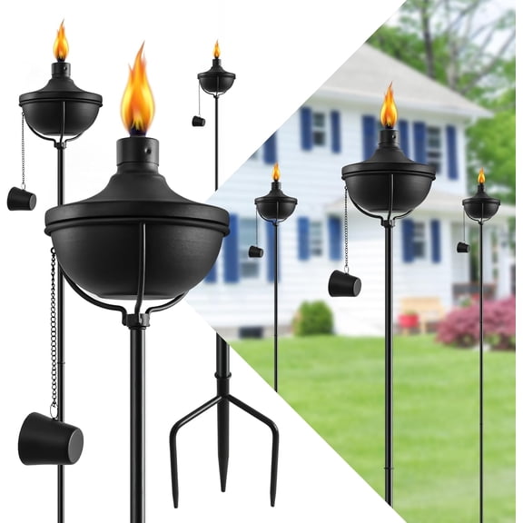 24 Oz Home Garden Torch Set of 6, Outdoor Metal Torch Garden Dcor,55-Inch Upgraded Citronella Torches with 3-Prong Grounded Stake, Metal Light Torches for Party Patio Pathway