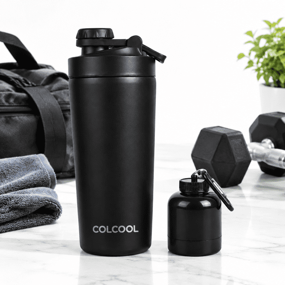 24 Oz Insulated Stainless Steel Protein Shaker Bottle, Black